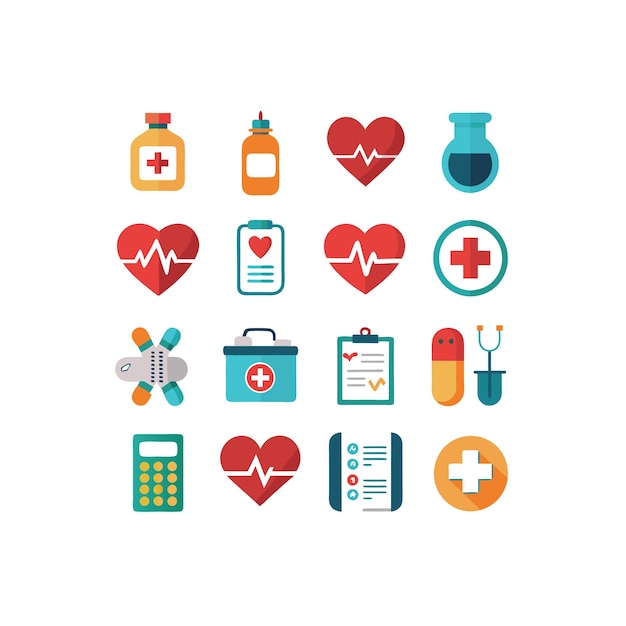 Ilustración vectorial del conjunto de iconos de atención médica para documentos, sitios web y aplicaciones móviles