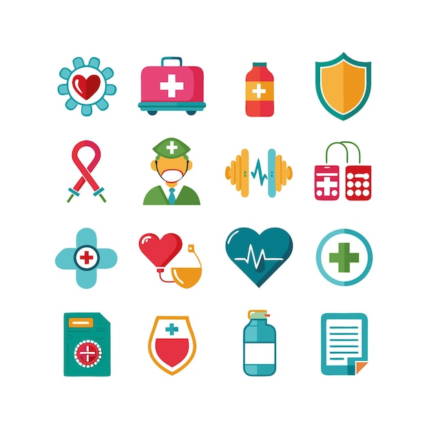 Ilustración vectorial del conjunto de iconos de atención médica para documentos, sitios web y aplicaciones móviles