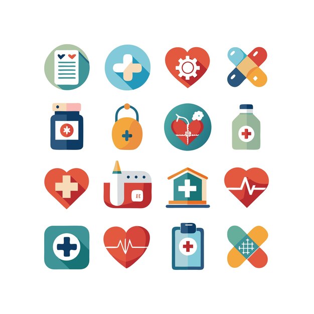 Ilustración vectorial del conjunto de iconos de atención médica para documentos, sitios web y aplicaciones móviles