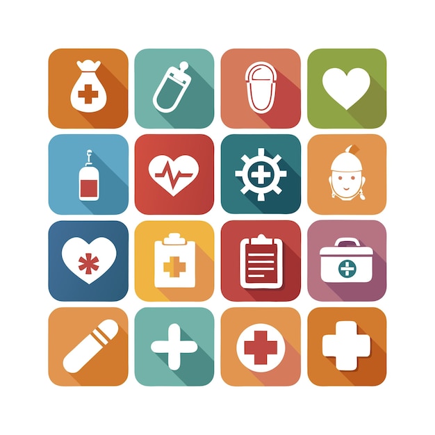 Ilustración vectorial del conjunto de iconos de atención médica para documentos, sitios web y aplicaciones móviles
