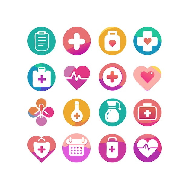 Ilustración vectorial del conjunto de iconos de atención médica para documentos, sitios web y aplicaciones móviles