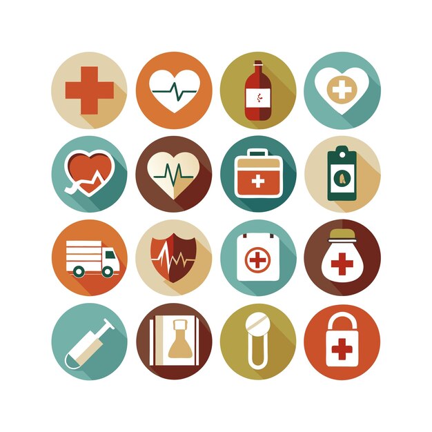 Ilustración vectorial del conjunto de iconos de atención médica para documentos, sitios web y aplicaciones móviles