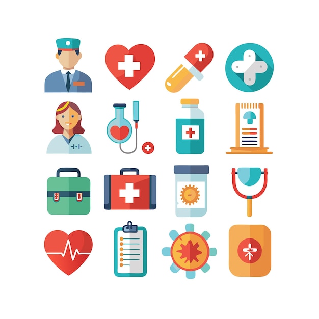 Ilustración vectorial del conjunto de iconos de atención médica para documentos, sitios web y aplicaciones móviles