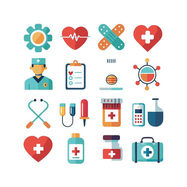 Ilustración vectorial del conjunto de iconos de atención médica para documentos, sitios web y aplicaciones móviles