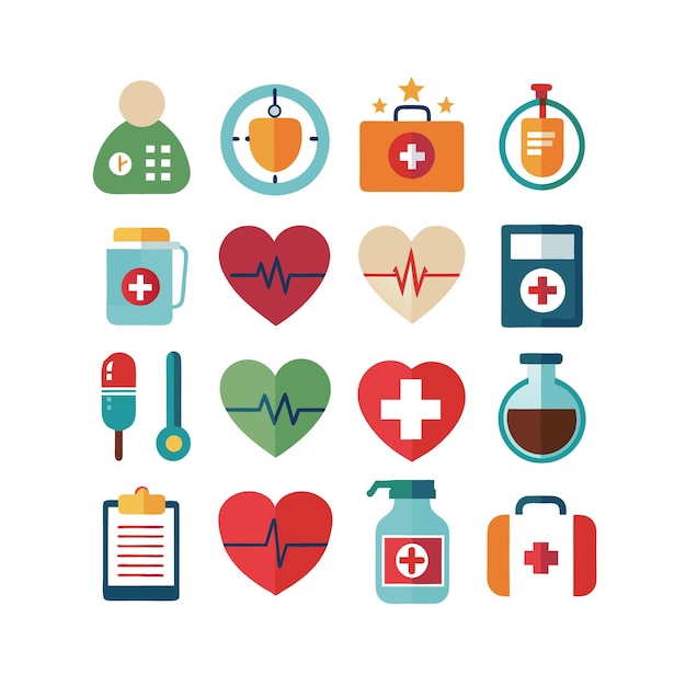 Ilustración vectorial del conjunto de iconos de atención médica para documentos, sitios web y aplicaciones móviles