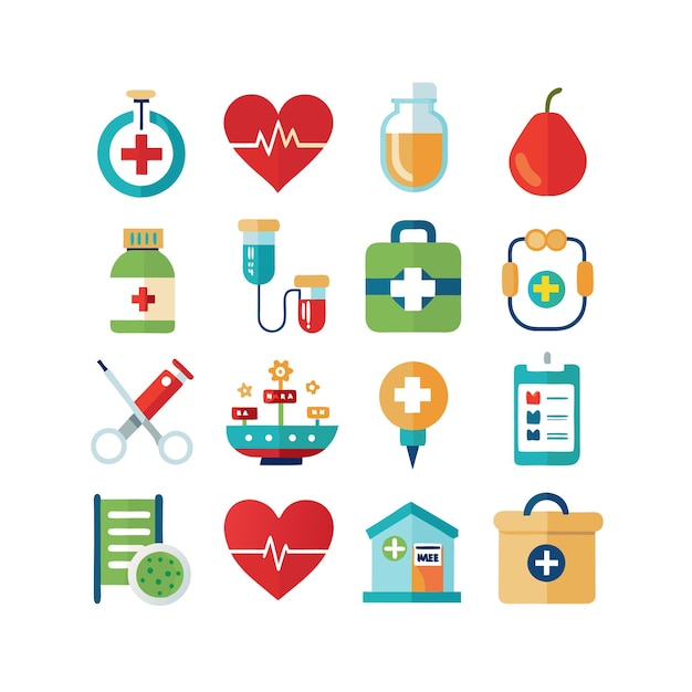 Ilustración vectorial del conjunto de iconos de atención médica para documentos, sitios web y aplicaciones móviles