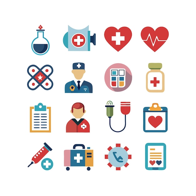 Ilustración vectorial del conjunto de iconos de atención médica para documentos, sitios web y aplicaciones móviles