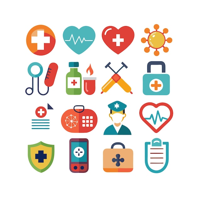 Ilustración vectorial del conjunto de iconos de atención médica para documentos, sitios web y aplicaciones móviles