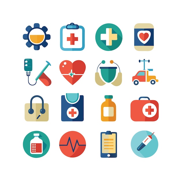 Ilustración vectorial del conjunto de iconos de atención médica para documentos, sitios web y aplicaciones móviles