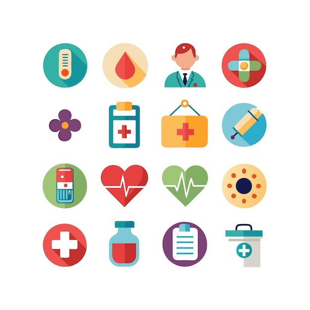Ilustración vectorial del conjunto de iconos de atención médica para documentos, sitios web y aplicaciones móviles