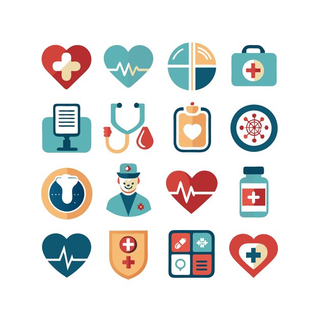 Ilustración vectorial del conjunto de iconos de atención médica para documentos, sitios web y aplicaciones móviles