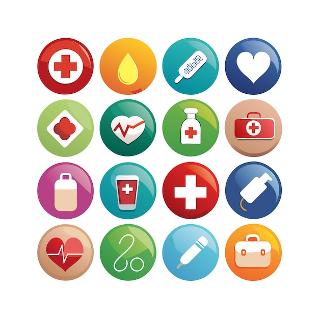 Ilustración vectorial del conjunto de iconos de atención médica para documentos, sitios web y aplicaciones móviles