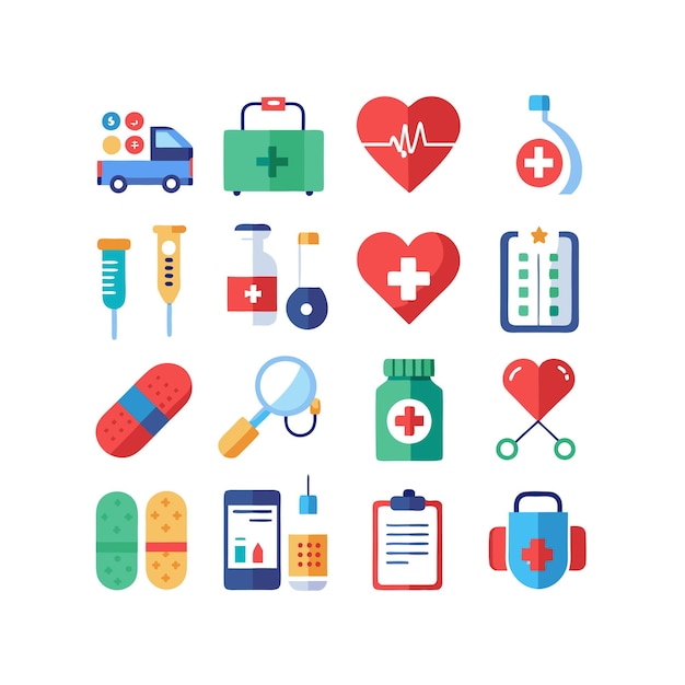 Ilustración vectorial del conjunto de iconos de atención médica para documentos, sitios web y aplicaciones móviles