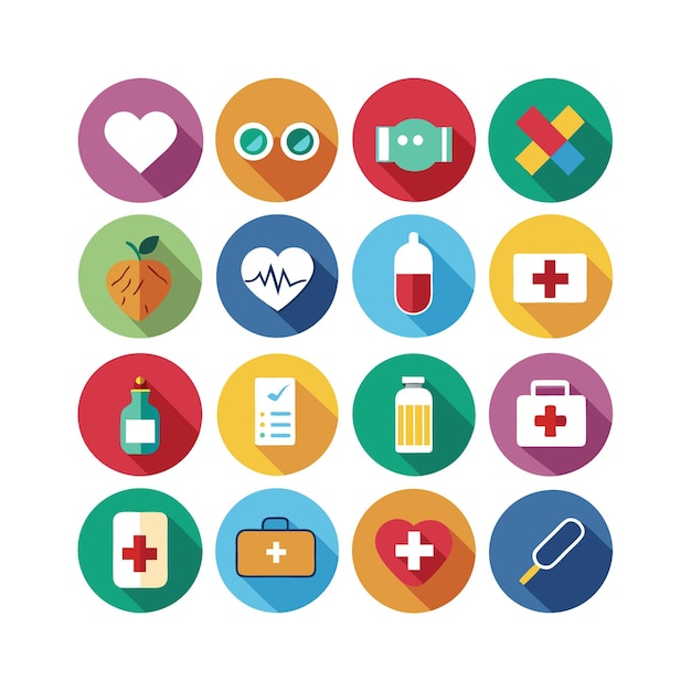Ilustración vectorial del conjunto de iconos de atención médica para documentos, sitios web y aplicaciones móviles