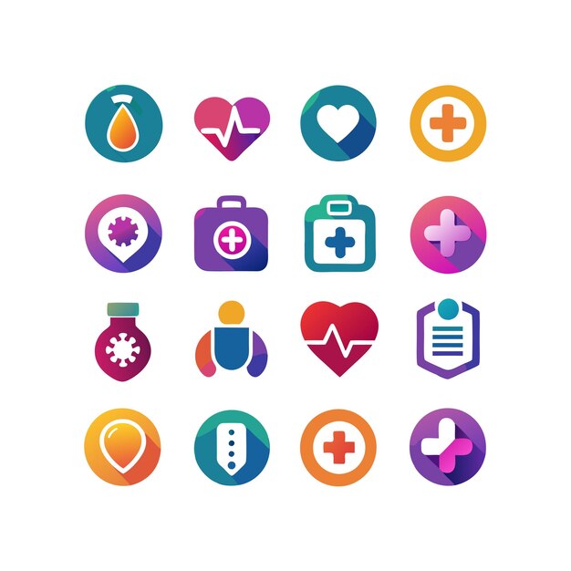Ilustración vectorial del conjunto de iconos de atención médica para documentos, sitios web y aplicaciones móviles