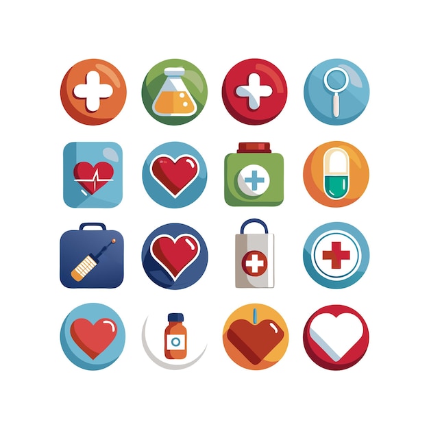 Ilustración vectorial del conjunto de iconos de atención médica para documentos, sitios web y aplicaciones móviles