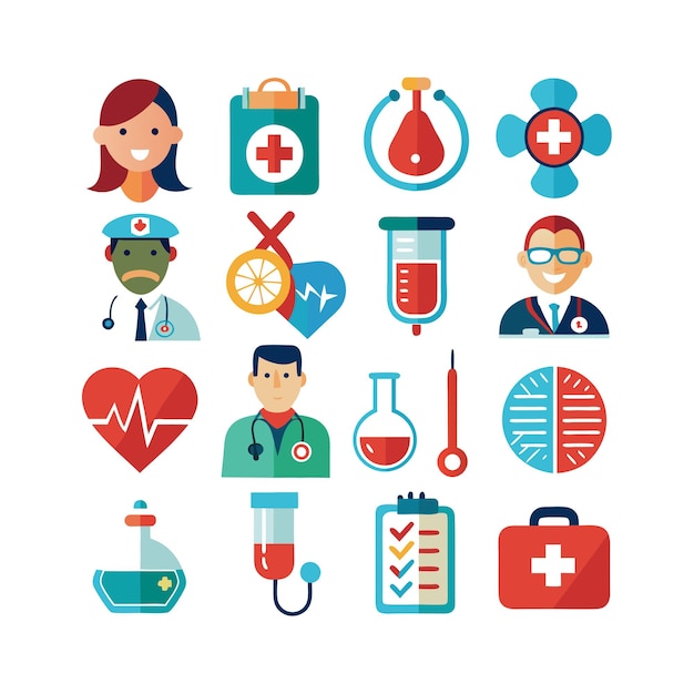 Ilustración vectorial del conjunto de iconos de atención médica para documentos, sitios web y aplicaciones móviles