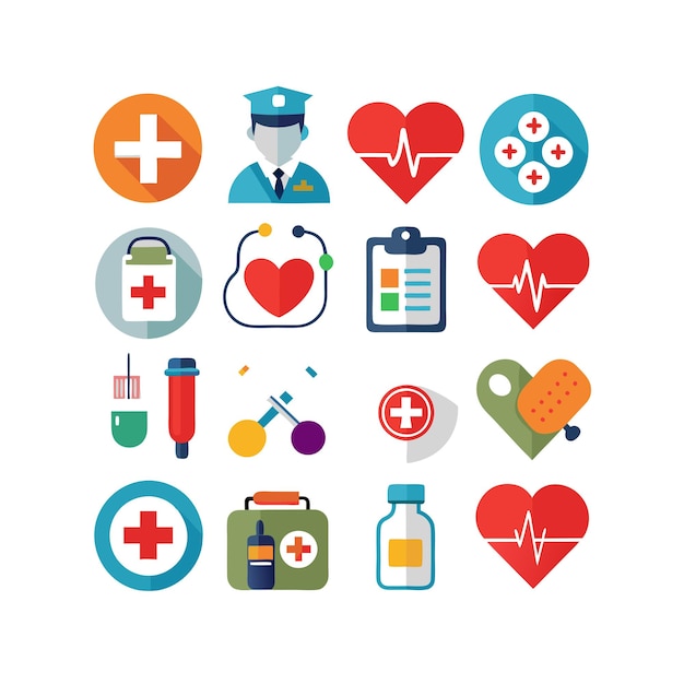 Ilustración vectorial del conjunto de iconos de atención médica para documentos, sitios web y aplicaciones móviles