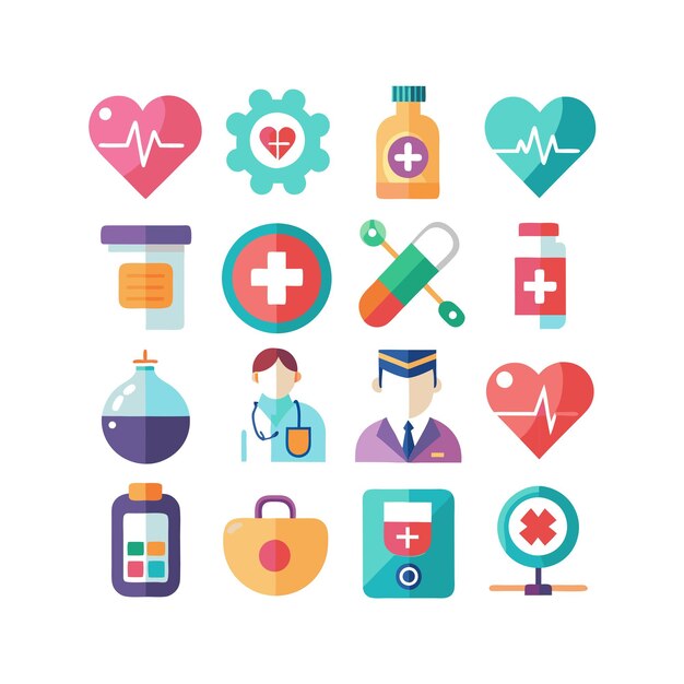 Ilustración vectorial del conjunto de iconos de atención médica para documentos, sitios web y aplicaciones móviles
