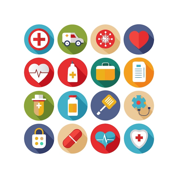 Ilustración vectorial del conjunto de iconos de atención médica para documentos, sitios web y aplicaciones móviles