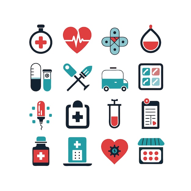 Ilustración vectorial del conjunto de iconos de atención médica para documentos, sitios web y aplicaciones móviles