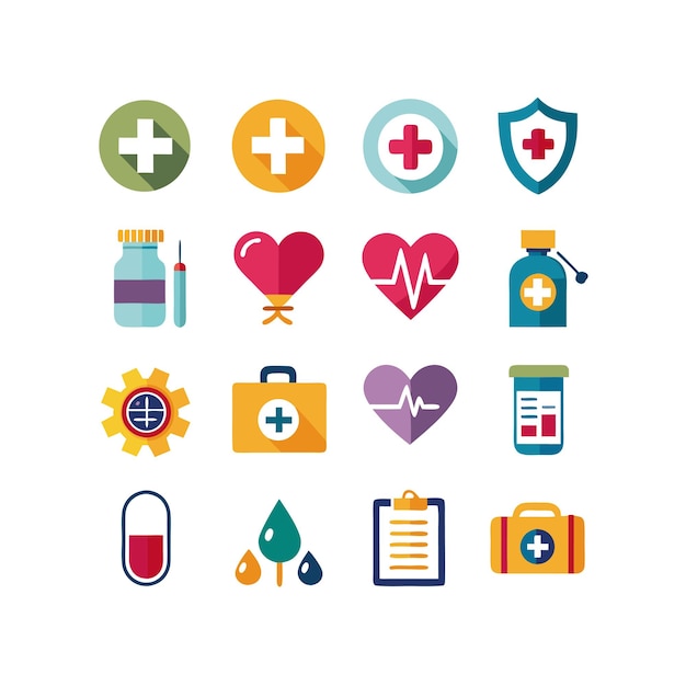 Ilustración vectorial del conjunto de iconos de atención médica para documentos, sitios web y aplicaciones móviles