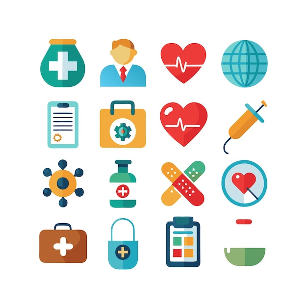 Ilustración vectorial del conjunto de iconos de atención médica para documentos, sitios web y aplicaciones móviles