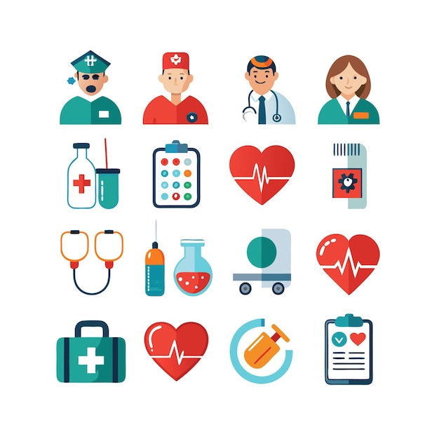 Ilustración vectorial del conjunto de iconos de atención médica para documentos, sitios web y aplicaciones móviles