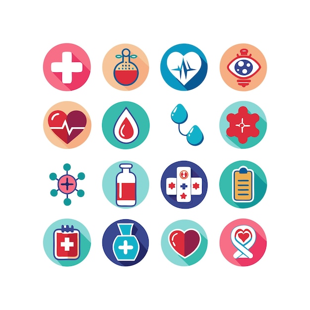 Ilustración vectorial del conjunto de iconos de atención médica para documentos, sitios web y aplicaciones móviles