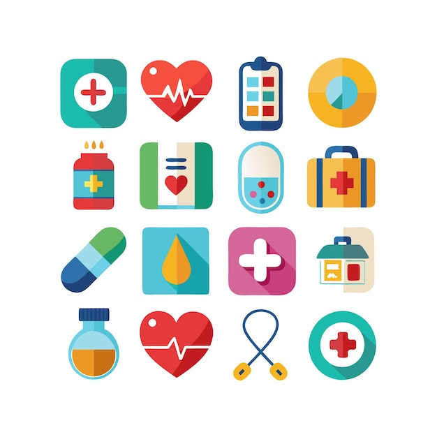 Ilustración vectorial del conjunto de iconos de atención médica para documentos, sitios web y aplicaciones móviles