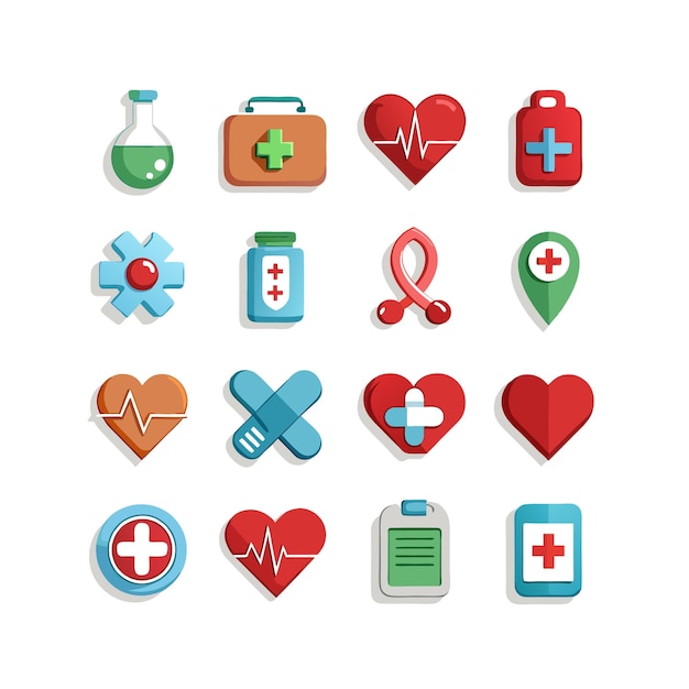 Ilustración vectorial del conjunto de iconos de atención médica para documentos, sitios web y aplicaciones móviles