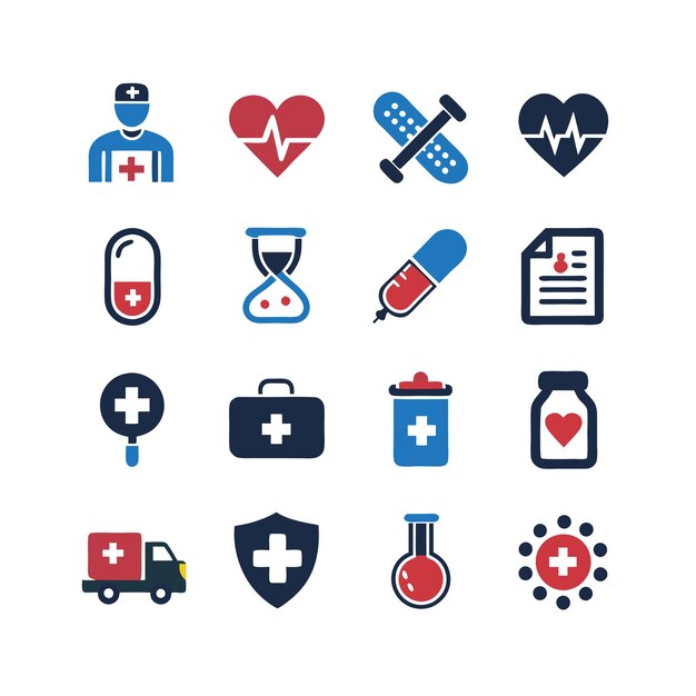 Ilustración vectorial del conjunto de iconos de atención médica para documentos, sitios web y aplicaciones móviles