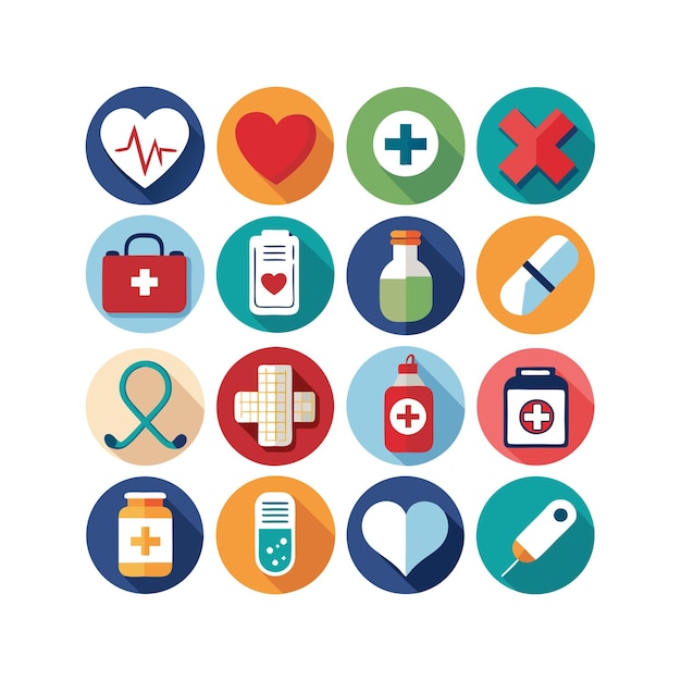 Ilustración vectorial del conjunto de iconos de atención médica para documentos, sitios web y aplicaciones móviles