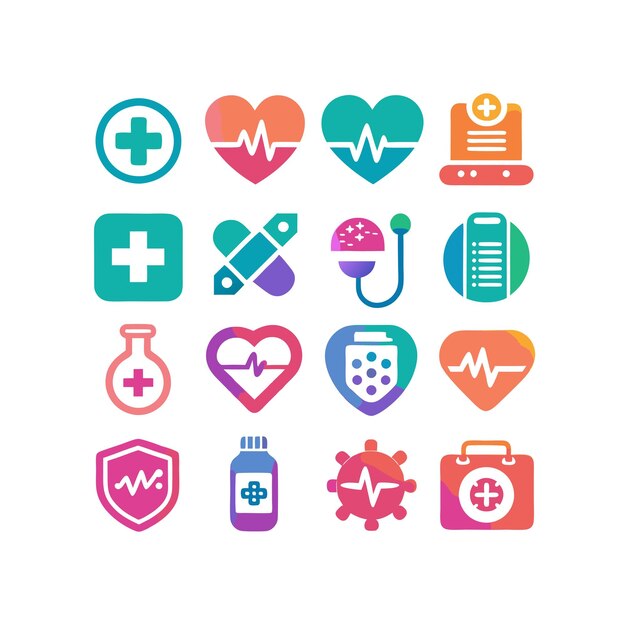 Ilustración vectorial del conjunto de iconos de atención médica para documentos, sitios web y aplicaciones móviles