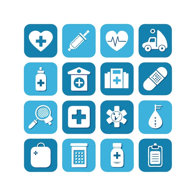 Ilustración vectorial del conjunto de iconos de atención médica para documentos, sitios web y aplicaciones móviles