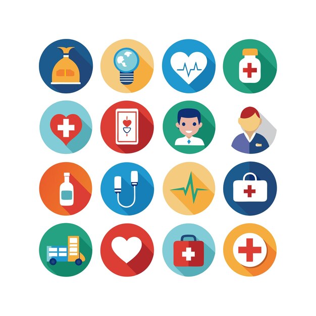 Ilustración vectorial del conjunto de iconos de atención médica para documentos, sitios web y aplicaciones móviles
