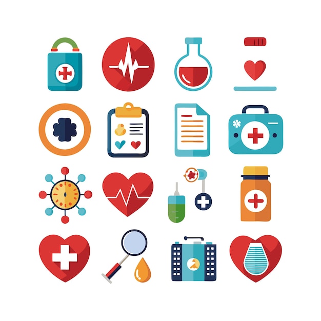 Ilustración vectorial del conjunto de iconos de atención médica para documentos, sitios web y aplicaciones móviles