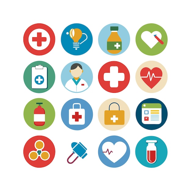Ilustración vectorial del conjunto de iconos de atención médica para documentos, sitios web y aplicaciones móviles