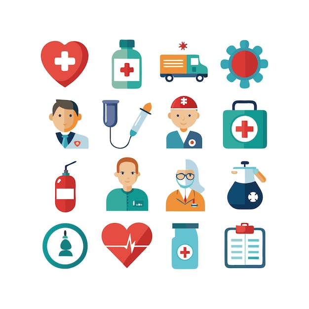 Ilustración vectorial del conjunto de iconos de atención médica para documentos, sitios web y aplicaciones móviles