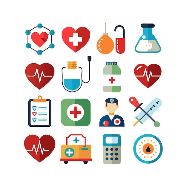 Ilustración vectorial del conjunto de iconos de atención médica para documentos, sitios web y aplicaciones móviles