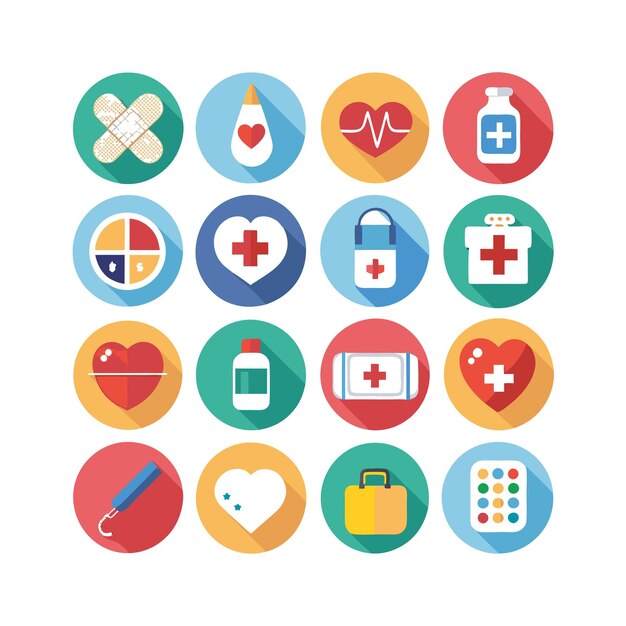 Ilustración vectorial del conjunto de iconos de atención médica para documentos, sitios web y aplicaciones móviles