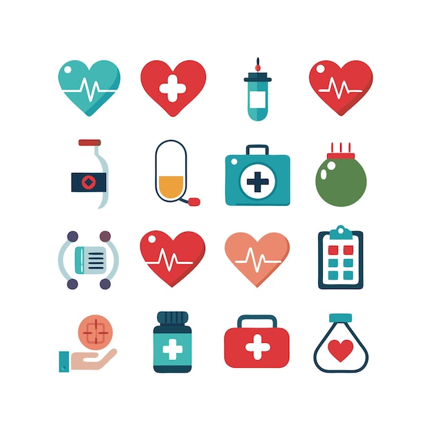 Ilustración vectorial del conjunto de iconos de atención médica para documentos, sitios web y aplicaciones móviles
