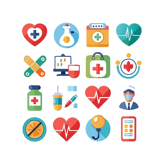 Ilustración vectorial del conjunto de iconos de atención médica para documentos, sitios web y aplicaciones móviles