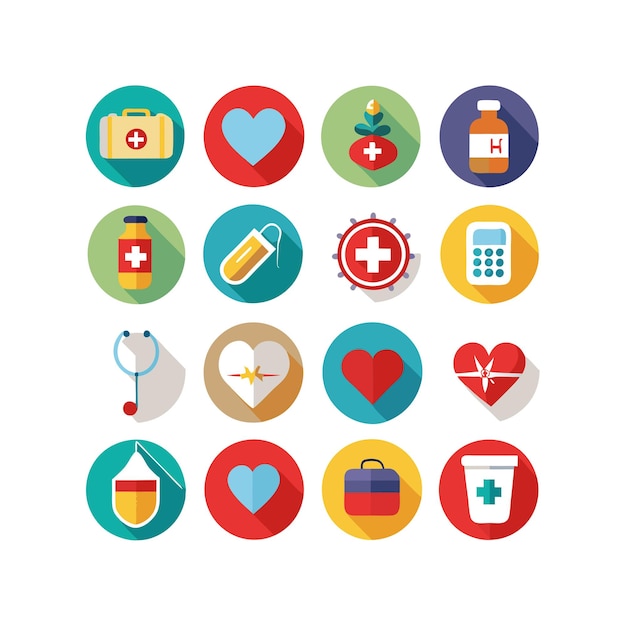Ilustración vectorial del conjunto de iconos de atención médica para documentos, sitios web y aplicaciones móviles
