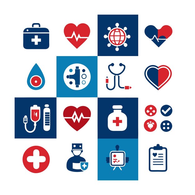 Ilustración vectorial del conjunto de iconos de atención médica para documentos, sitios web y aplicaciones móviles