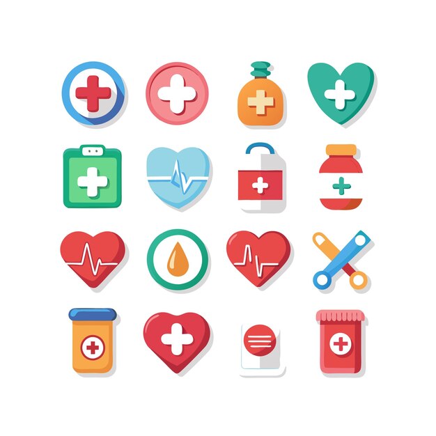 Ilustración vectorial del conjunto de iconos de atención médica para documentos, sitios web y aplicaciones móviles