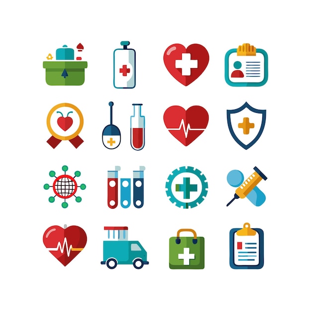 Ilustración vectorial del conjunto de iconos de atención médica para documentos, sitios web y aplicaciones móviles