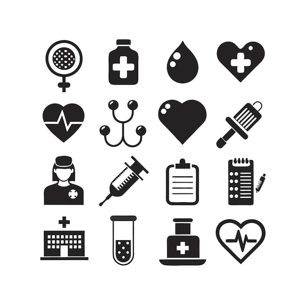 Ilustración vectorial del conjunto de iconos de atención médica para documentos, sitios web y aplicaciones móviles