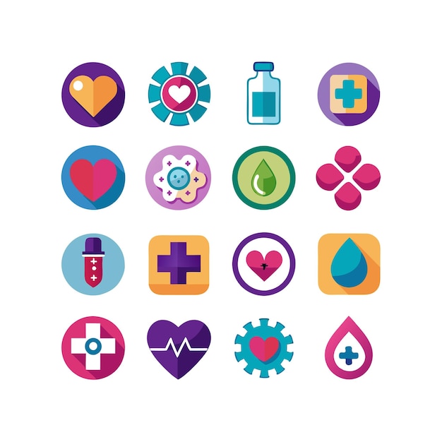 Ilustración vectorial del conjunto de iconos de atención médica para documentos, sitios web y aplicaciones móviles