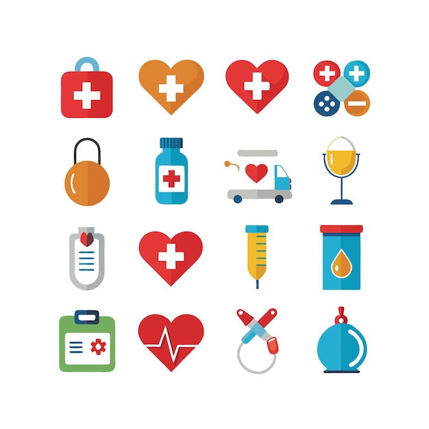 Ilustración vectorial del conjunto de iconos de atención médica para documentos, sitios web y aplicaciones móviles